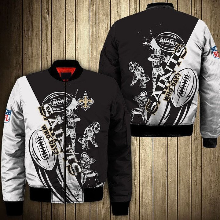 New Orleans Saints Black White Fashion Bomber Jacket