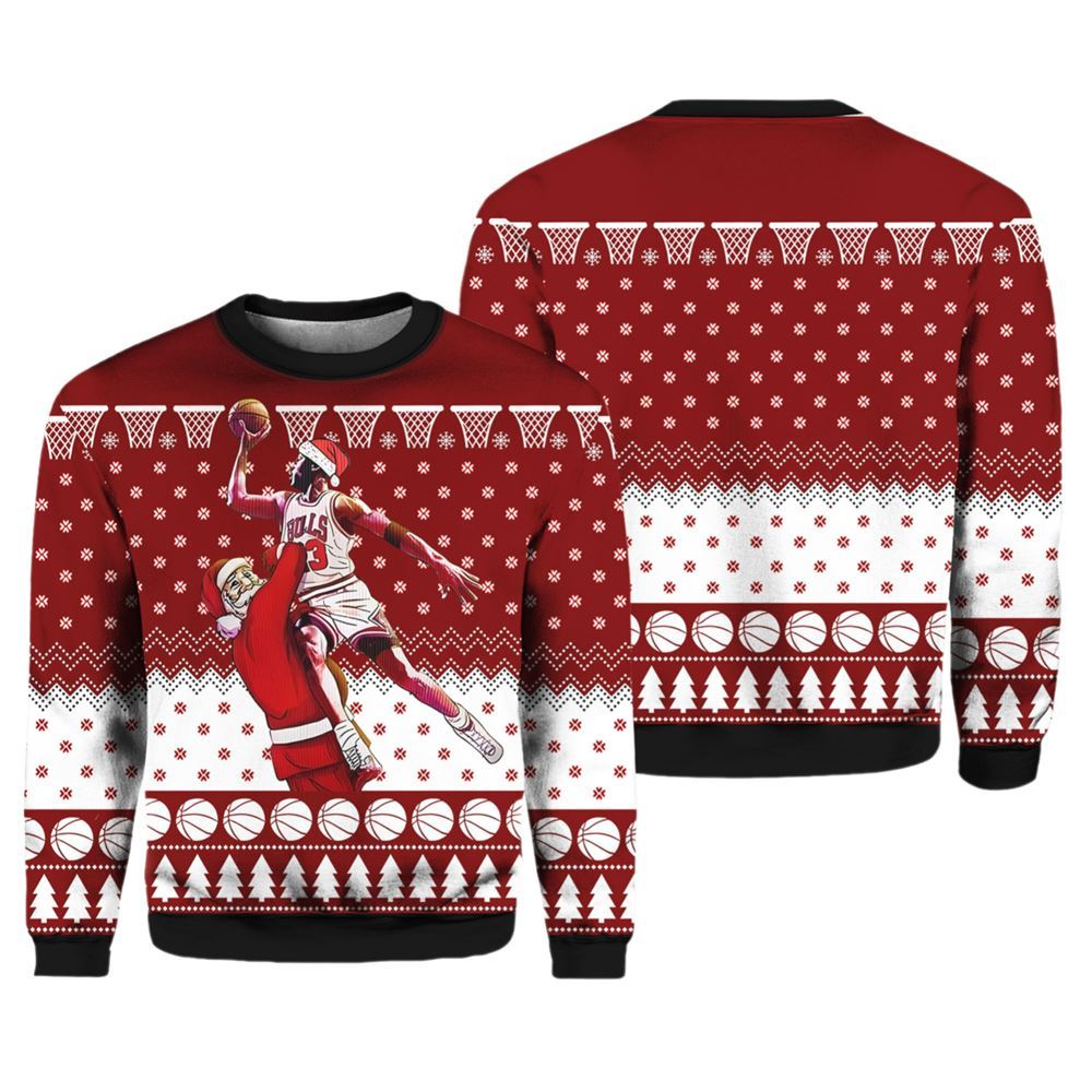 Michael Jordan Santa Playing Basketball Ugly Christmas Sweater