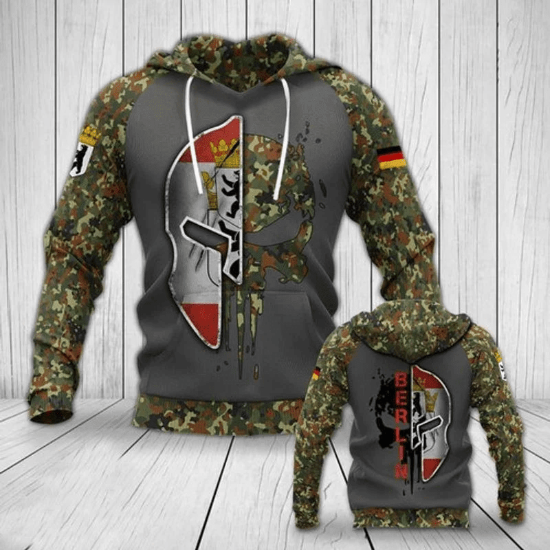 German Berlin Army Skull All Over Printed 3d Hoodie