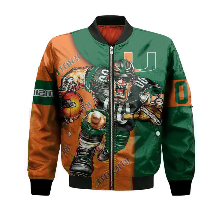 Miami Hurricanes Custom Number Orange Green Bomber Jacket