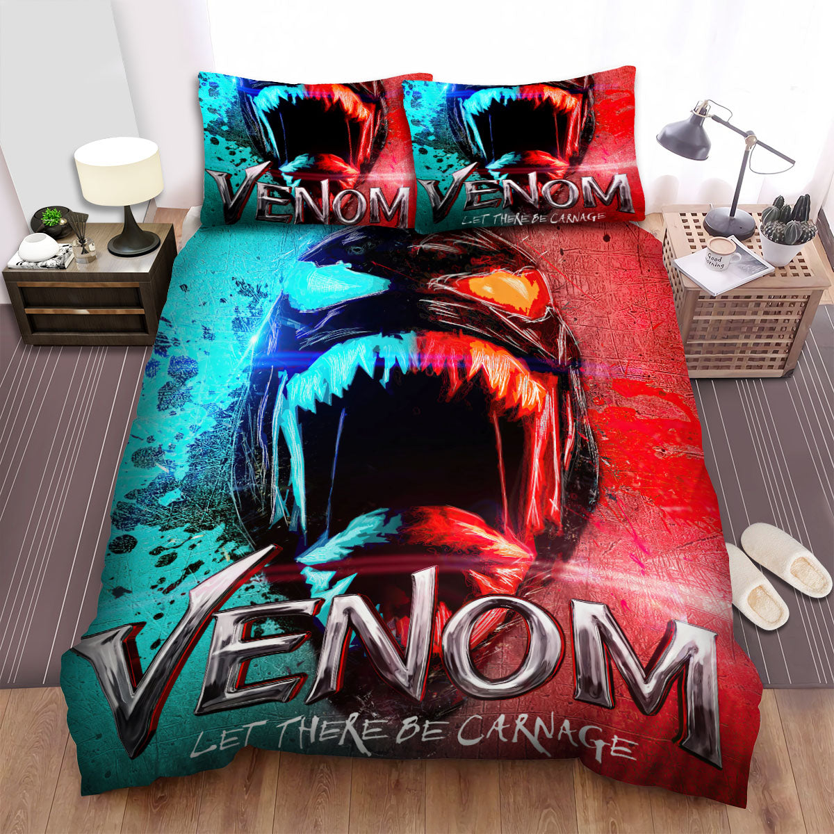 Venom Bedding Set MV Half Venom Half Carnage Face Duvet Covers Red