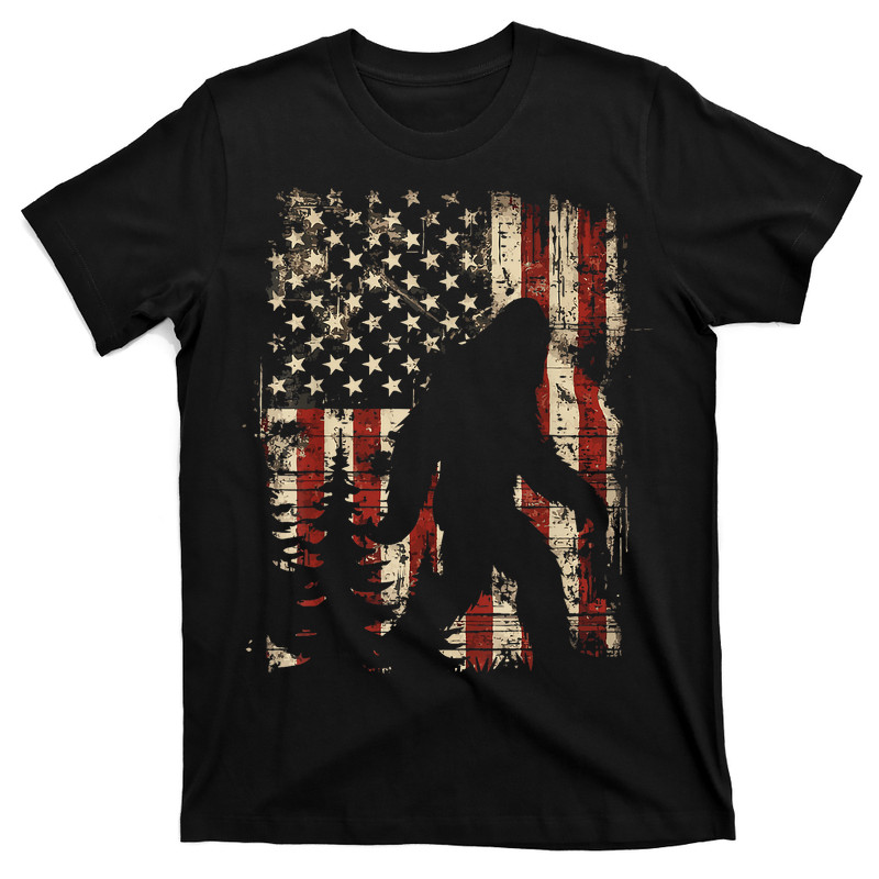 Bigfoot Sasquatch America Flag T-Shirt