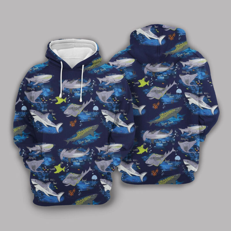 Hammerhead Shark White Shark Pattern Dark Ocean 3d Hoodie Zip Hoodie