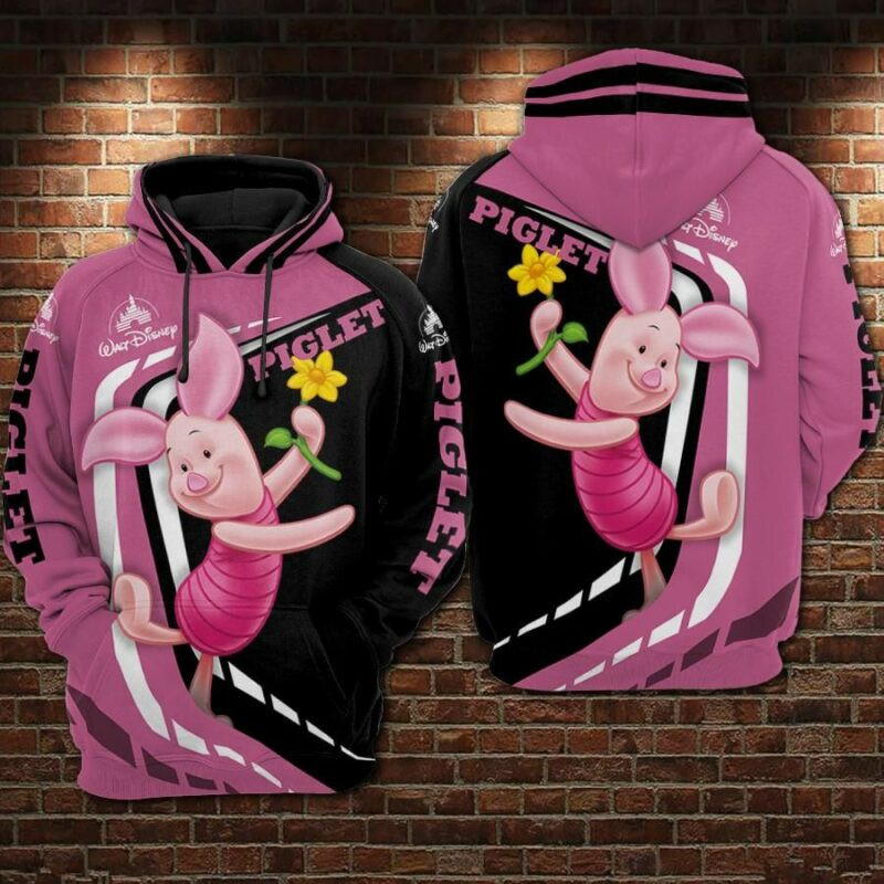 Piglet With Flower Cartoon Winnie The Pooh Over Print 3d Hoodie Zip Hoodie