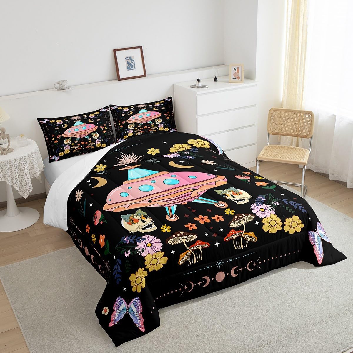 UFO Bedding Set UFO Sugar Skull Flower Mushroom Duvet Covers