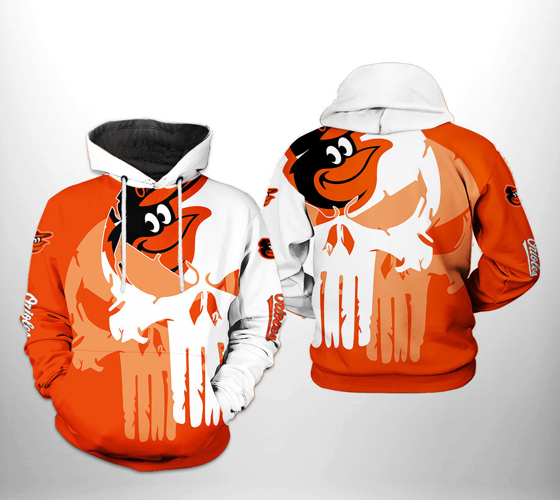 Baltimore Orioles MLB Skull 3D All Over Print Hoodie & Zip Hoodie