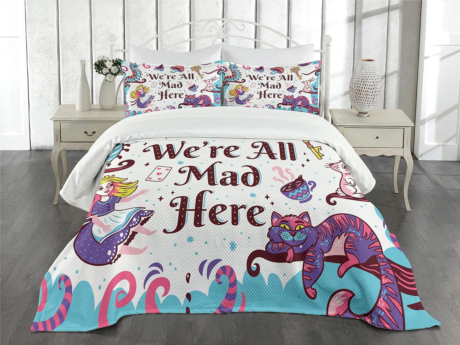 Alice In Wonderland Bedding Set We’re All Mad Here Cheshire Cat Duvet Covers