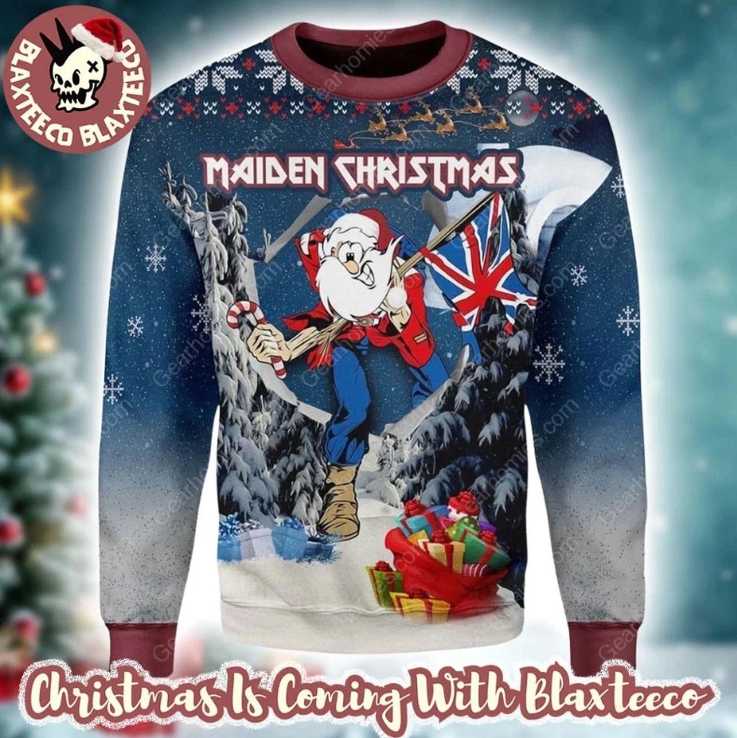 Iron Maiden Trooper Santa Eddie The Trooper Maiden Ugly Christmas Sweater