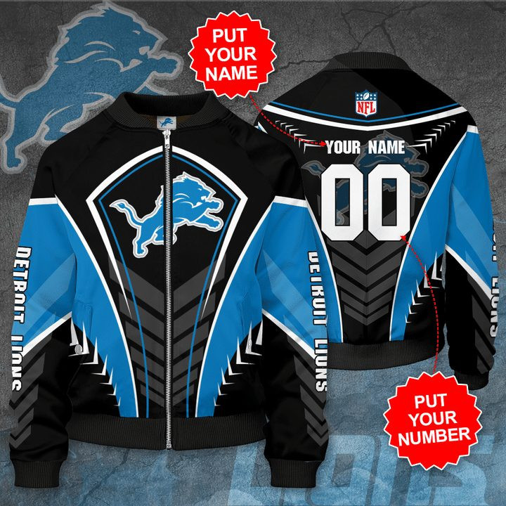 Detroit Lions Custom Name Number Black Bomber Jacket