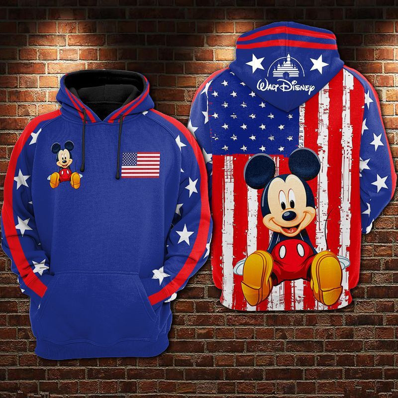 Mickey America Flag Over Print 3d Hoodie Zip Hoodie