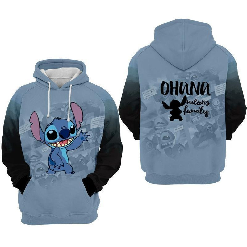 Stitch Ohana Means Family Comic Style Over Print 3d Hoodie Zip Hoodie
