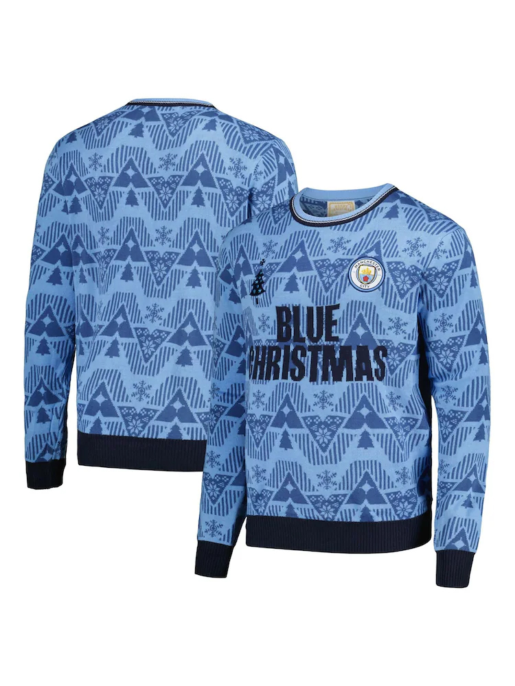 Blue Manchester City Retro Ugly Christmas Sweater