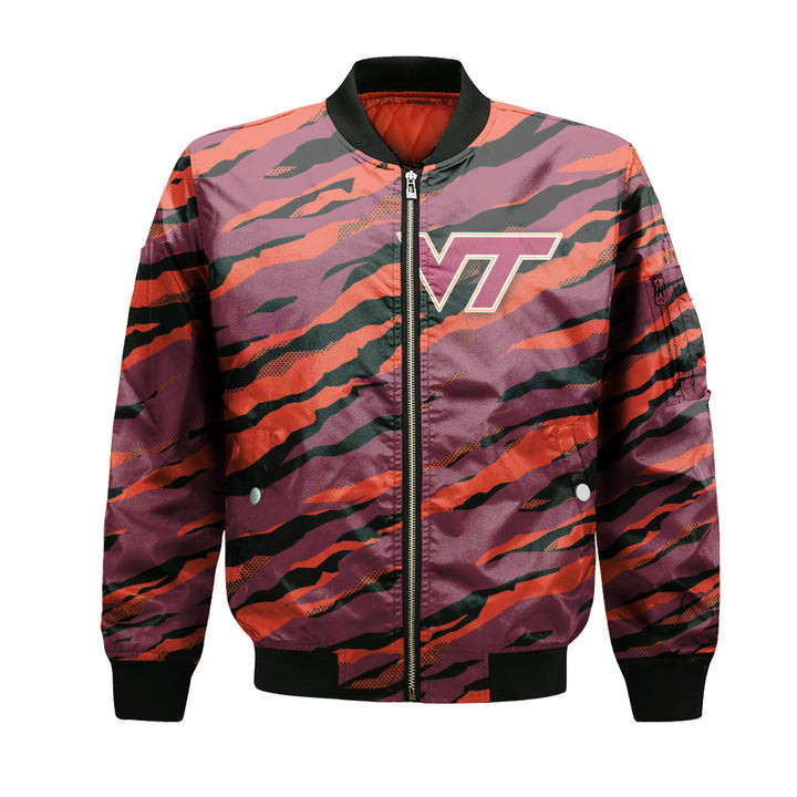 Virginia Tech Hokies Orange Black Bomber Jacket V11