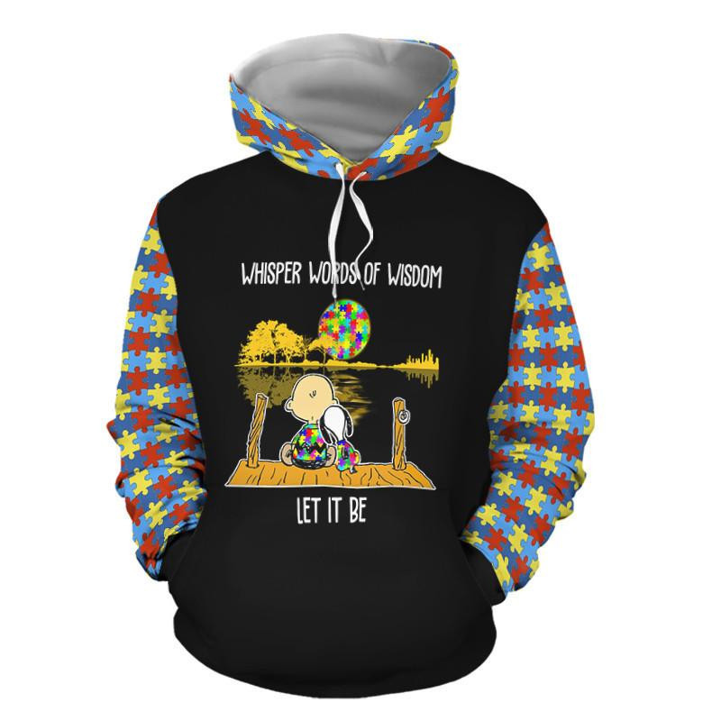 Snoopy And Charlie Brown The Peanuts Fan Gift, Autism Awareness Gift, Whisper Words Of Wisdom Let It Be Aop Hoodie, Zip Hoodie, Fleece Jacket