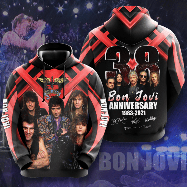 Bon Jovi 38th Anniversary 1983 2021 Signature Design Gift For Fan Custom 3d Hoodie All Over Printed Hoodie