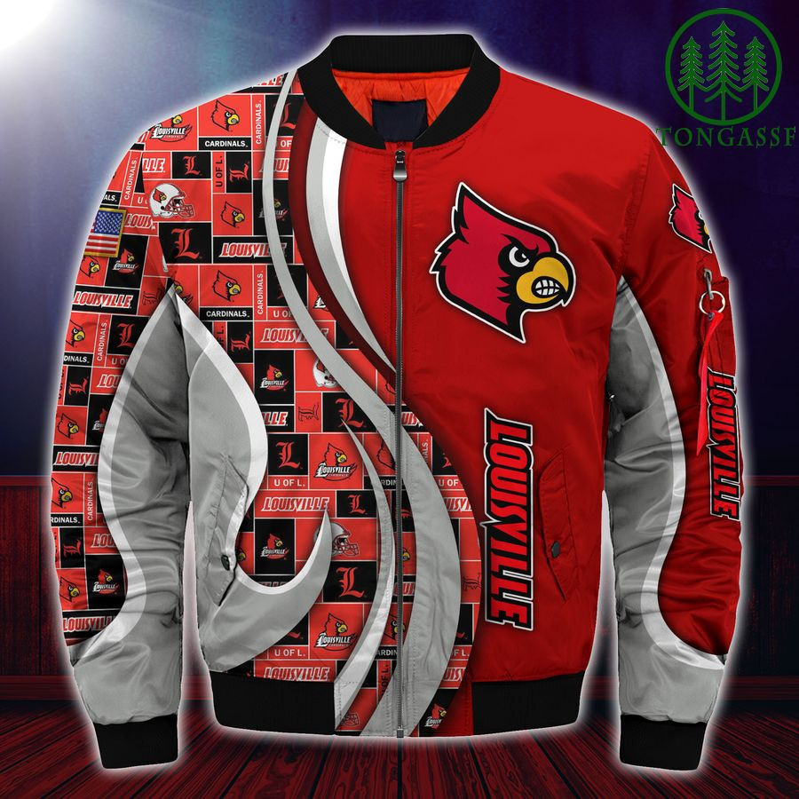 Louisville Cardinals Custom Number Red Grey Bomber Jacket