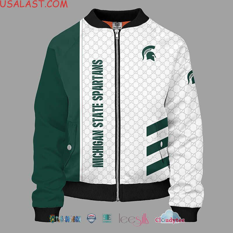 Michigan State Spartans White Green Bomber Jacket