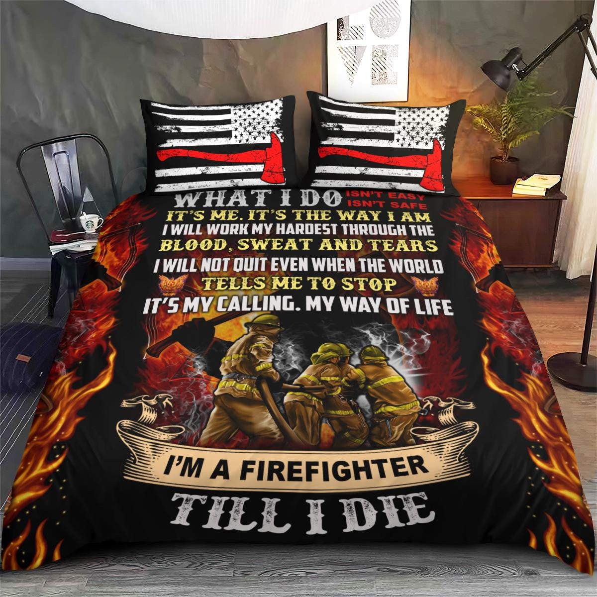 Firefighter Bedding Set What I Do Isn't Easy Or Safe Duvet Covers Black