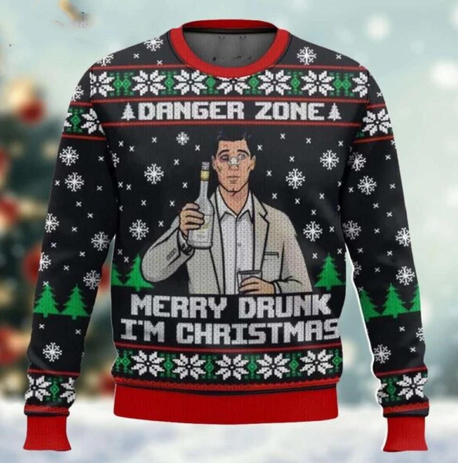 Danger Zone Merry Drunk Im Christmas Archer Ugly Christmas Sweater