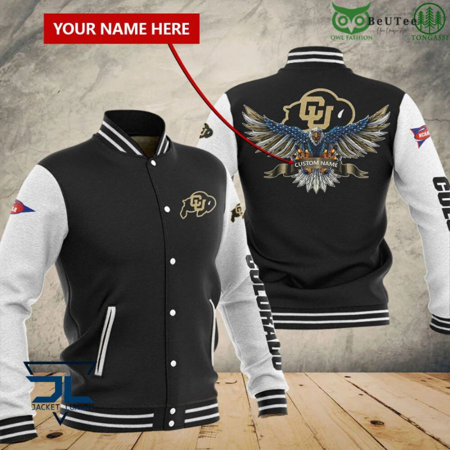 Colorado Buffaloes Custom Name Eagle Black Baseball Jacket