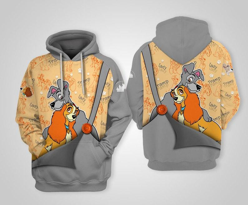 Lady And The Tramp Dog Cartoon All Over Print Hoodie, Zip Hoodie