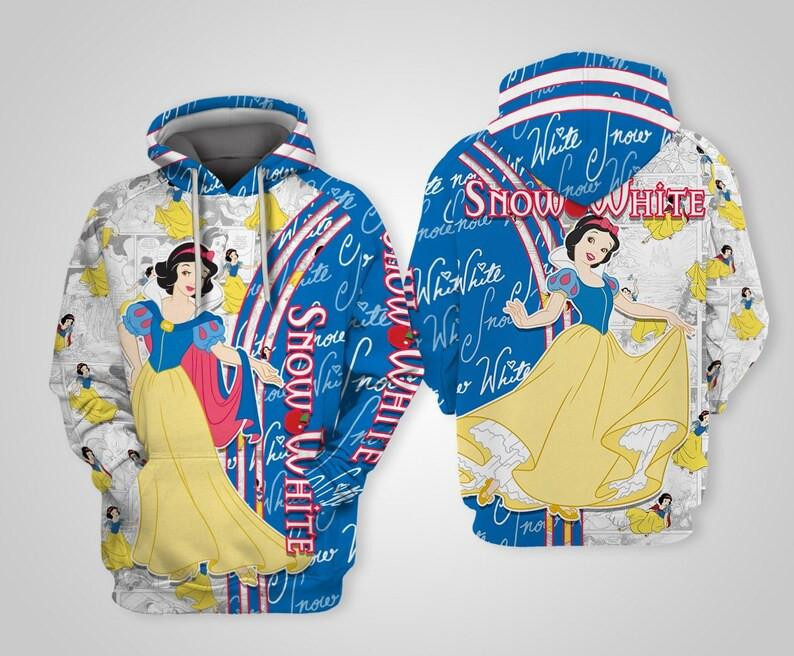 Snow White And Seven The Dwarfs Cartoon, Snow White Princess Comics Book Patterns All Over Print Hoodie, Zip Hoodie