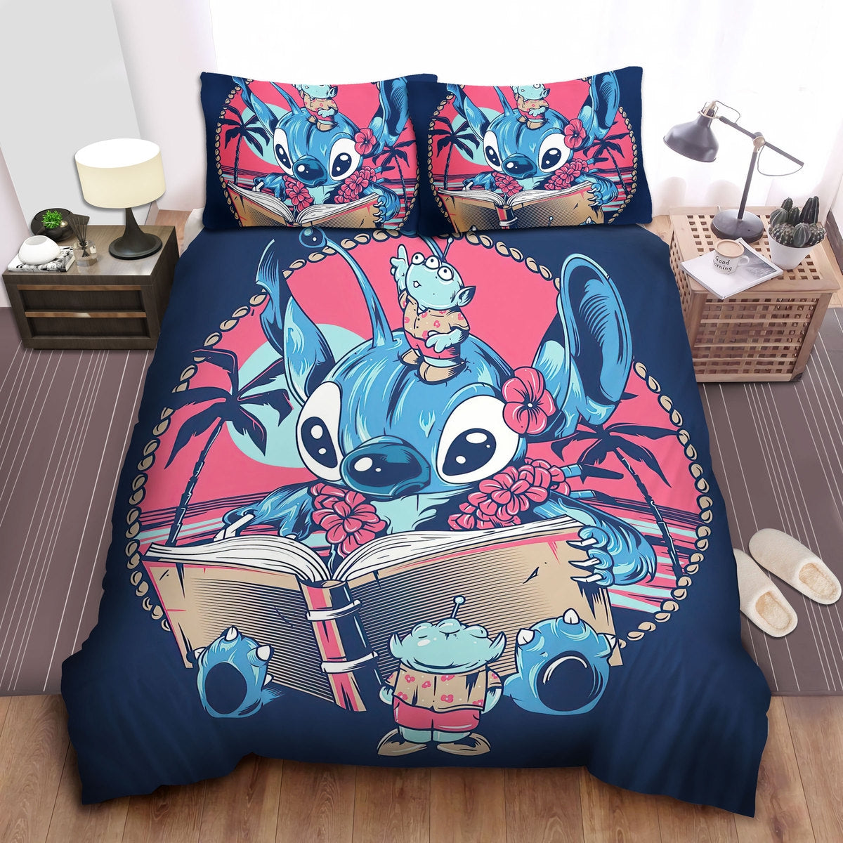Lilo And Stitch Bedding Set Stitch Reading Book With 3 Eyes Ailiens Duvet Covers