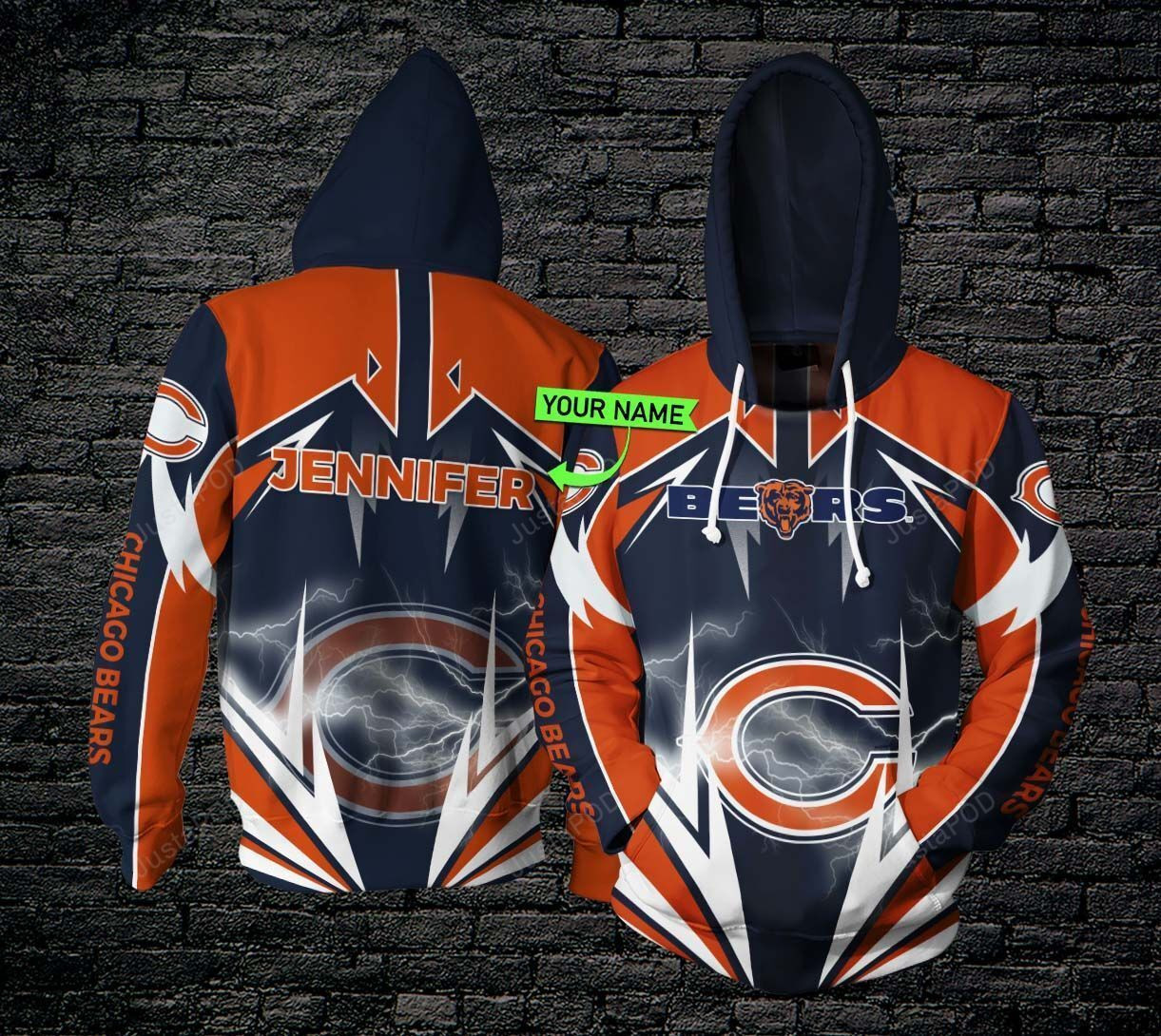 Personalized Chicago Bears Lightning 3D All Over Print Hoodie & Zip Hoodie