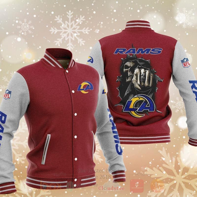 Los Angeles Rams Rugby Skull Red Grey Baseball Jacket