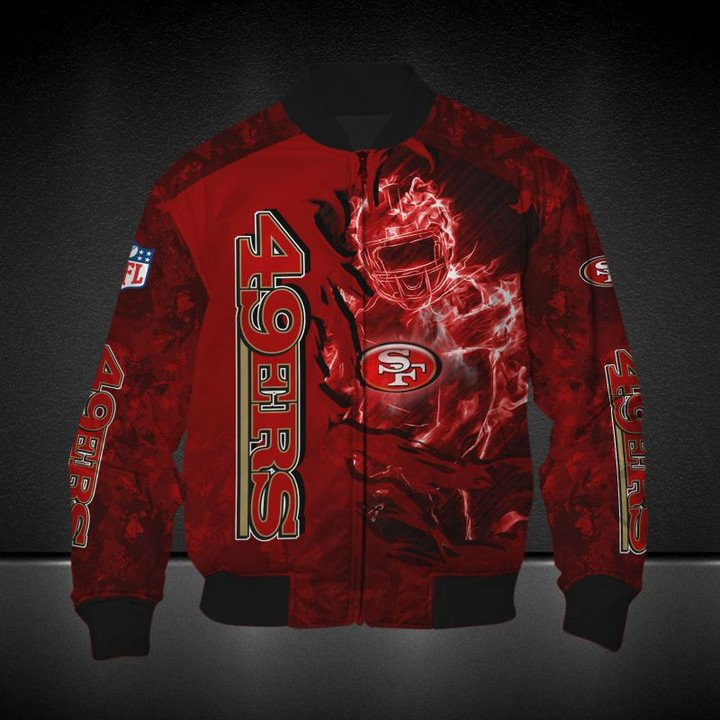 San Francisco 49ers Red Scratch Fire Player Bomber Jacket