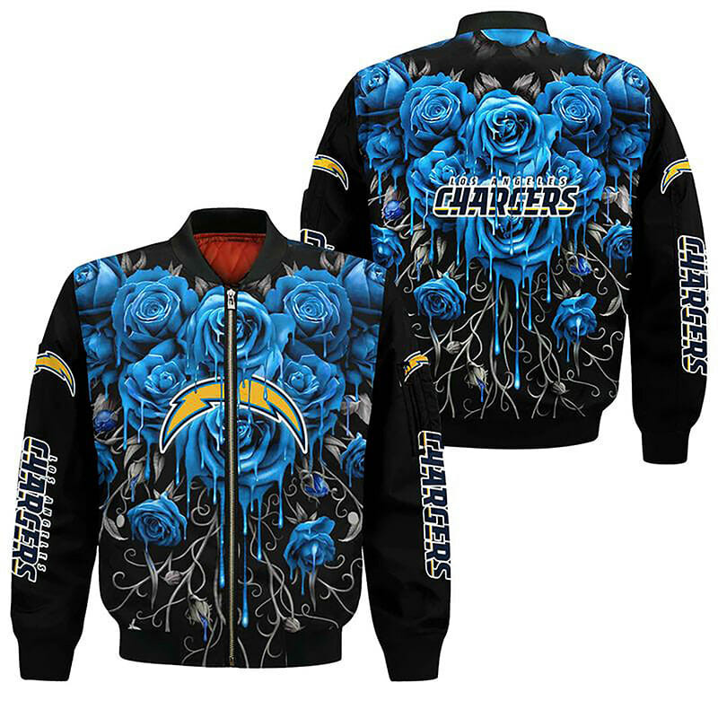 Los Angeles Chargers Blue Rose Black Bomber Jacket