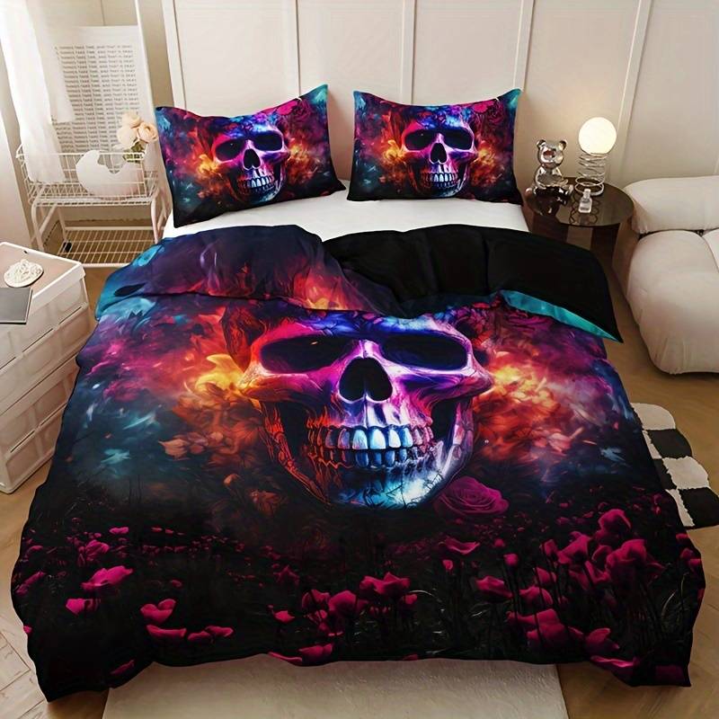 Skull Bedding Set Galaxy Flower Skull Graphic Duvet Covers