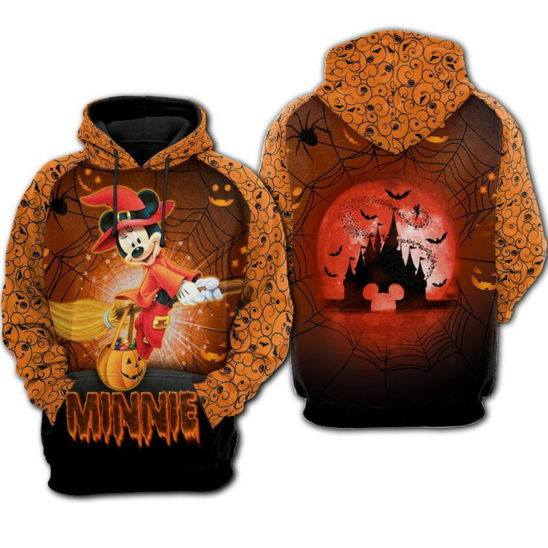 Halloween Hoodie Mn Mouse Witch Halloween Orange 3d Hoodie Zip Hoodie