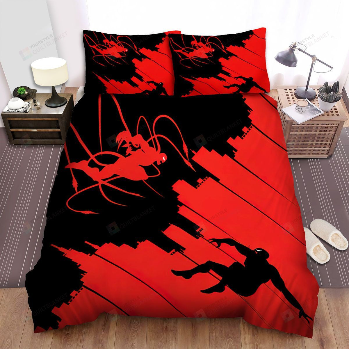 Venom Bedding Set MV Fighting In Red City Duvet Covers Black