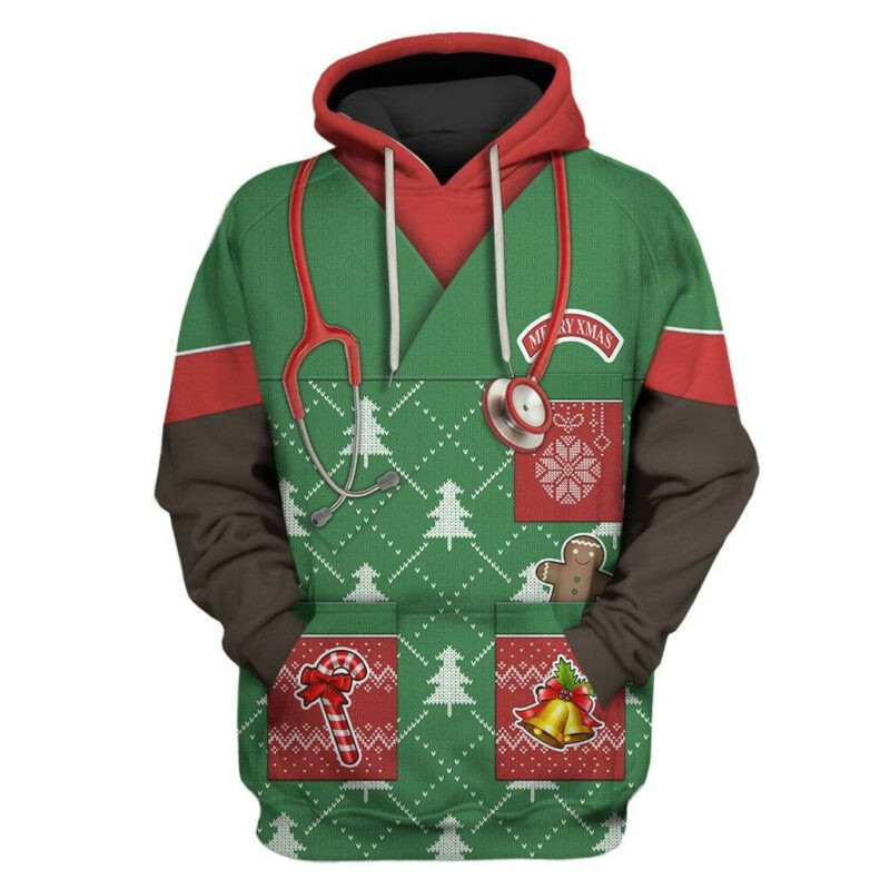 Nurse Merry Christmas Hanging Stethoscope Red Green 3d Hoodie Zip Hoodie
