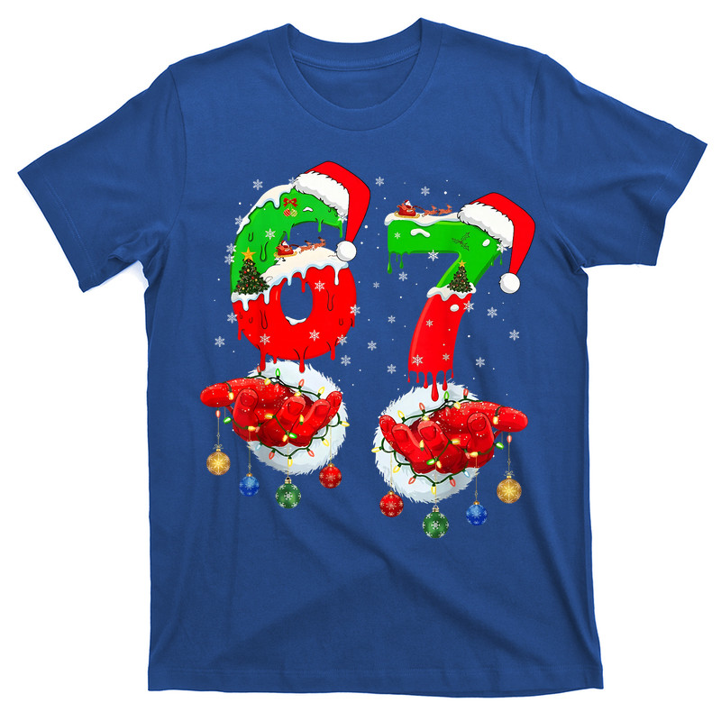 Six Seven 67 Meme 6 7 Christmas Santa Hand T-Shirt