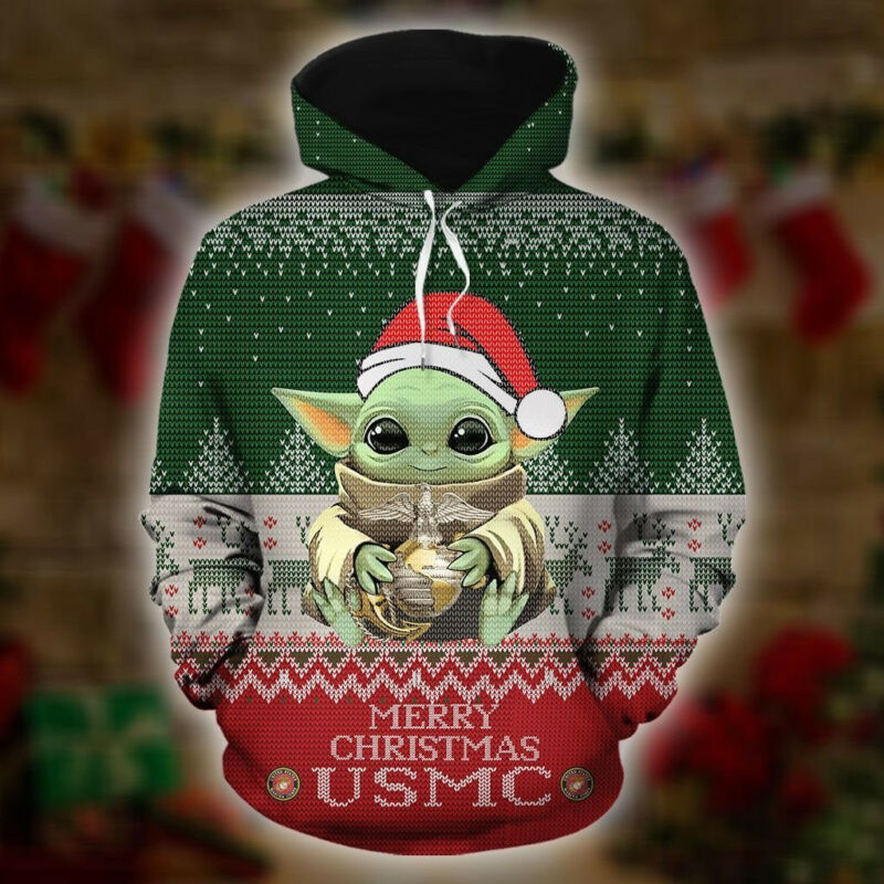 Baby Yoda Us Marine Merry Christmas 3d Hoodie