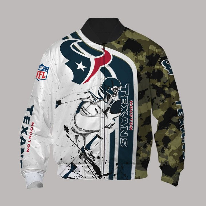 Houston Texans White Blue Camo Bomber Jacket