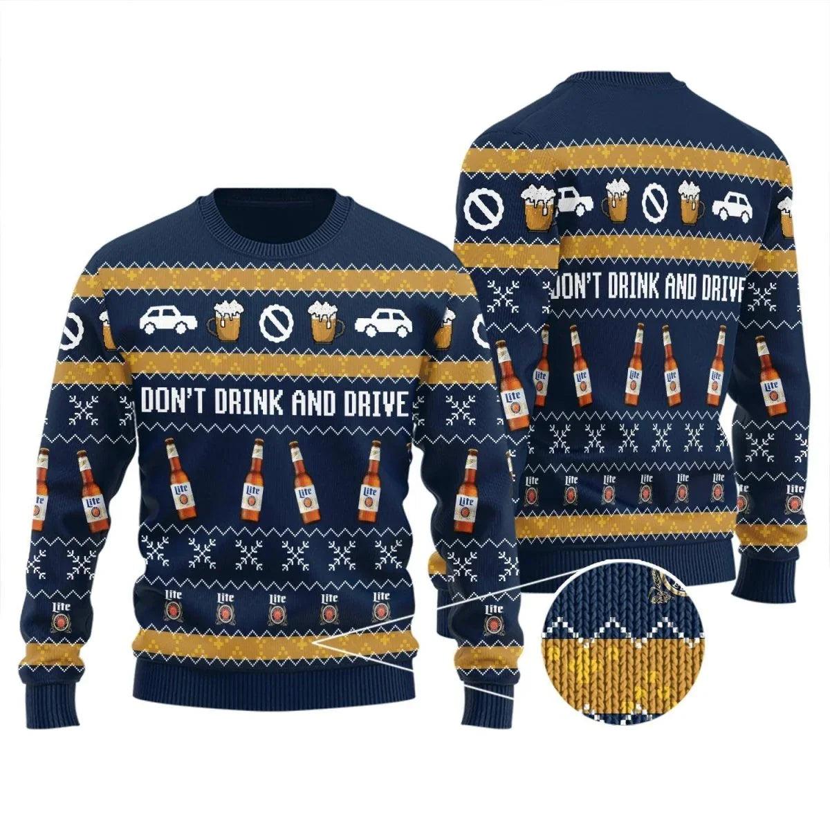 Miller Lite Don’t Drink And Drive Ugly Christmas Sweater