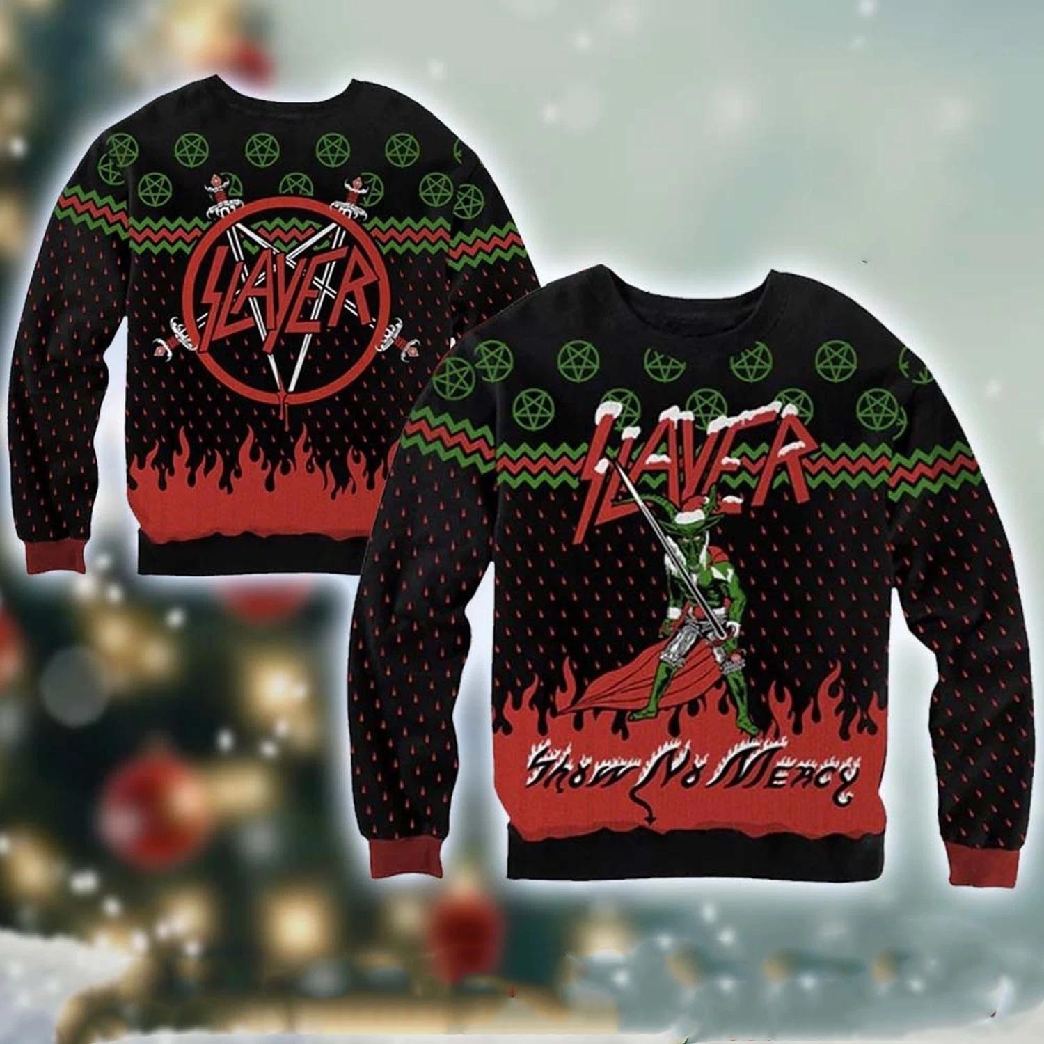 Slayer Band Show No Mercy Holiday Ugly Christmas Sweater