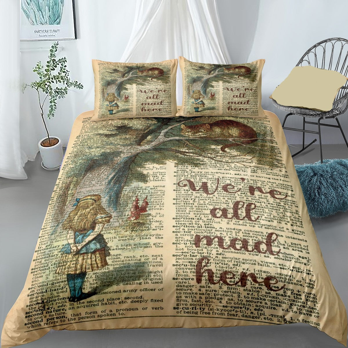 Alice In Wonderland Bedding Set We’re All Mad Here Book Pattern Duvet Covers