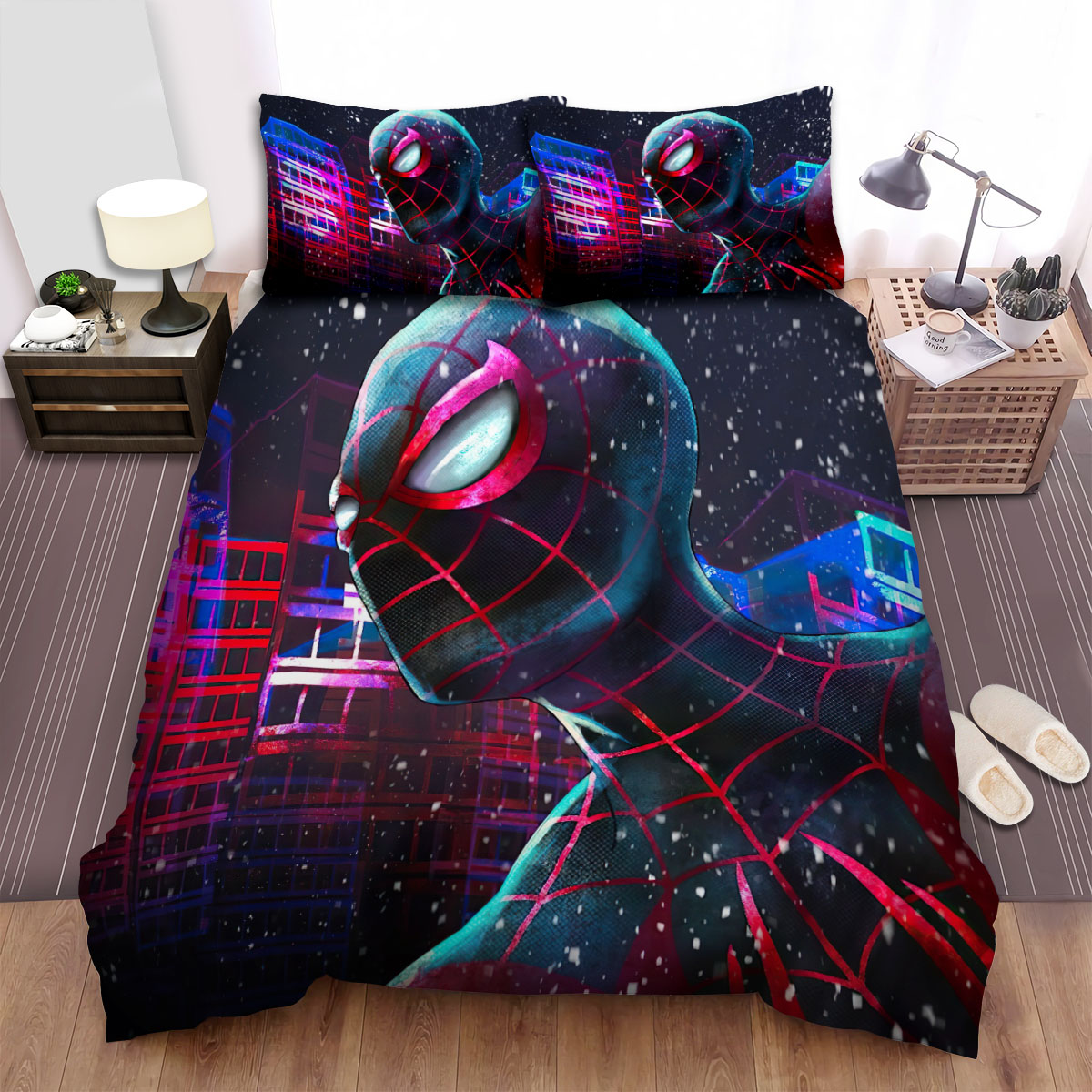 Spiderman Bedding Set MV Spiderman Miles Morales In Neon Duvet Covers