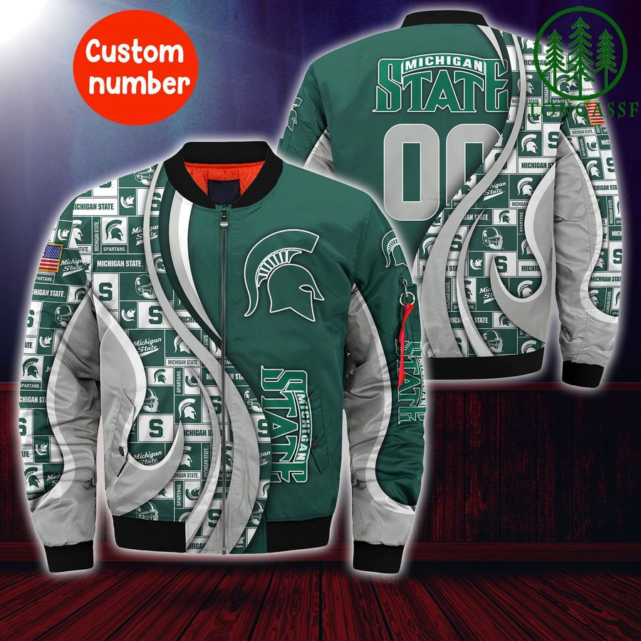Michigan State Spartans Custom Number Green Bomber Jacket