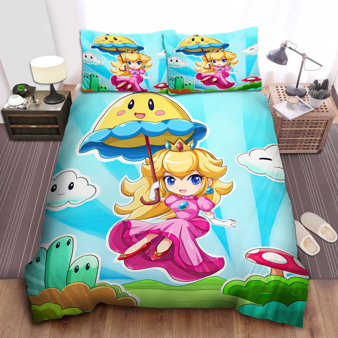 Mario Bedding Set Chibi Princess Peach Graphic Duvet Covers