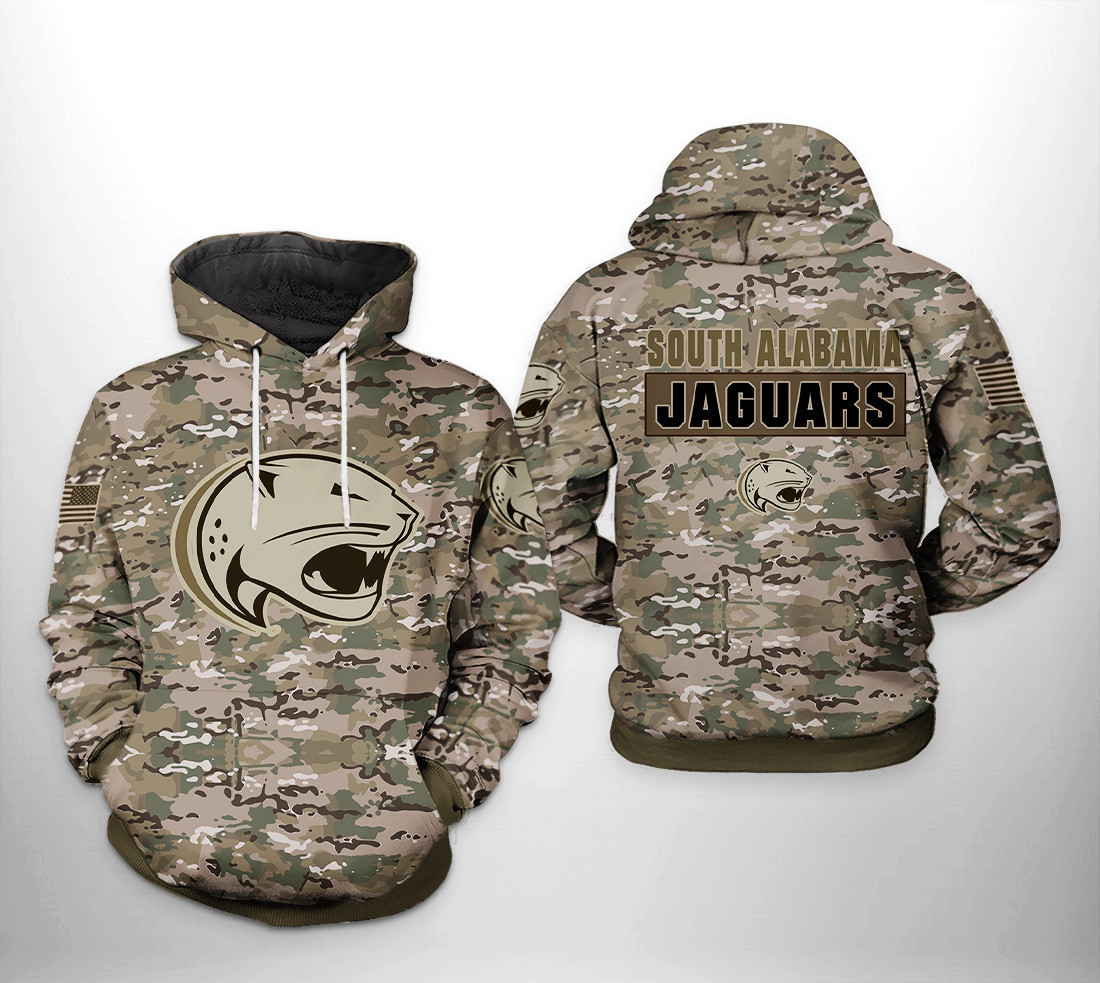 South Alabama Jaguars Camo Veteran 3D All Over Print Hoodie & Zip Hoodie