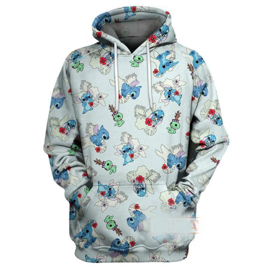 Cartoon Characters Fan Gift, Lilo And Stitch Scrump Floral All Over Print Hoodie