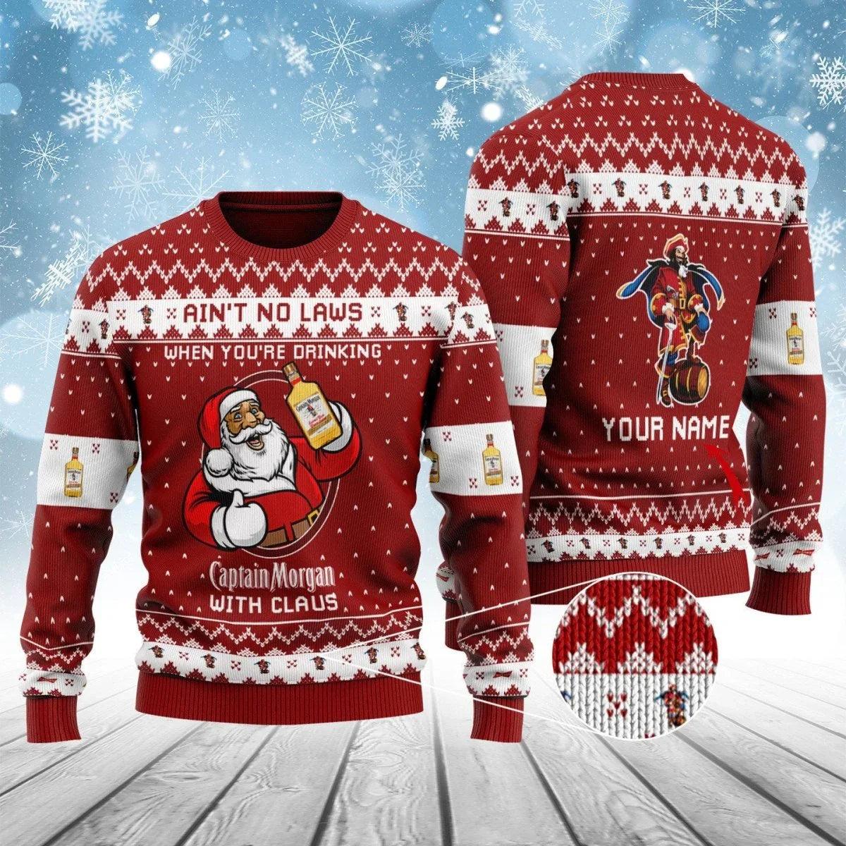 Personalized Captain Morgan With Claus Ugly Christmas Sweater