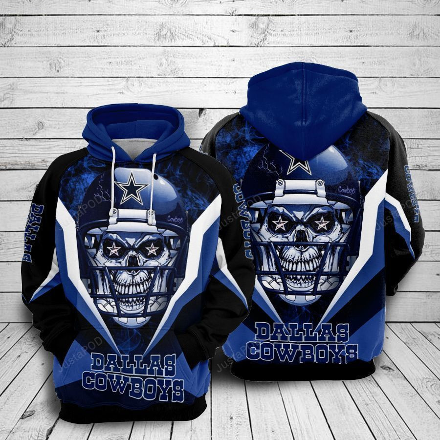 Cowboys Football Skull Wearing A Hat 3D All Over Print Hoodie & Zip Hoodie