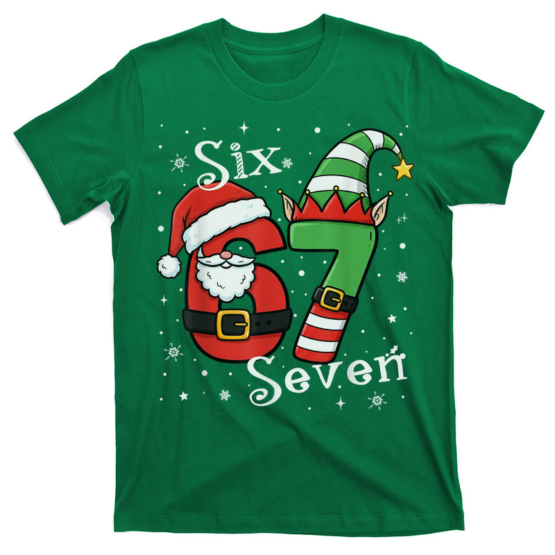 Six Seven 67 Meme 6 7 Elf Santa Christmas Pajamas T-Shirt