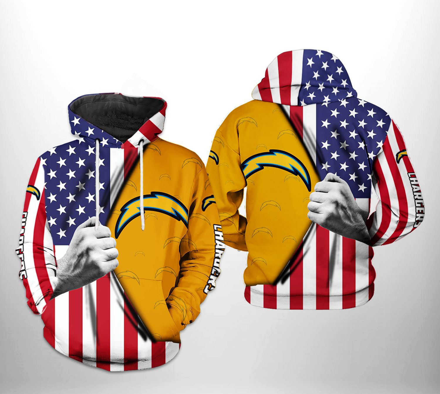 Los Angeles Chargers US Flag Team 3D All Over Print Hoodie & Zip Hoodie